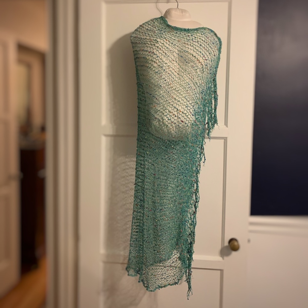 Asymmetrical loose knit poncho wrap